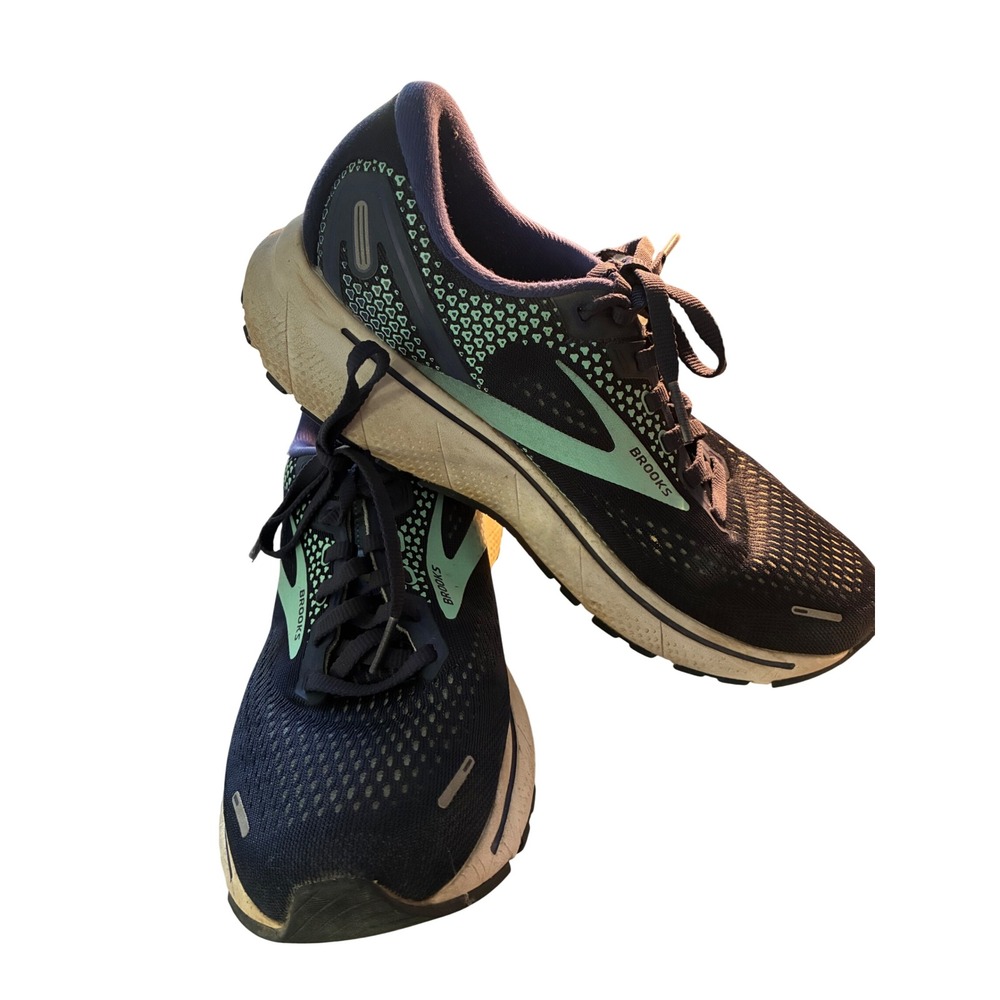 Brooks Ghost 14 Running Shoes Womens 8 Navy Blue Mint Green Good